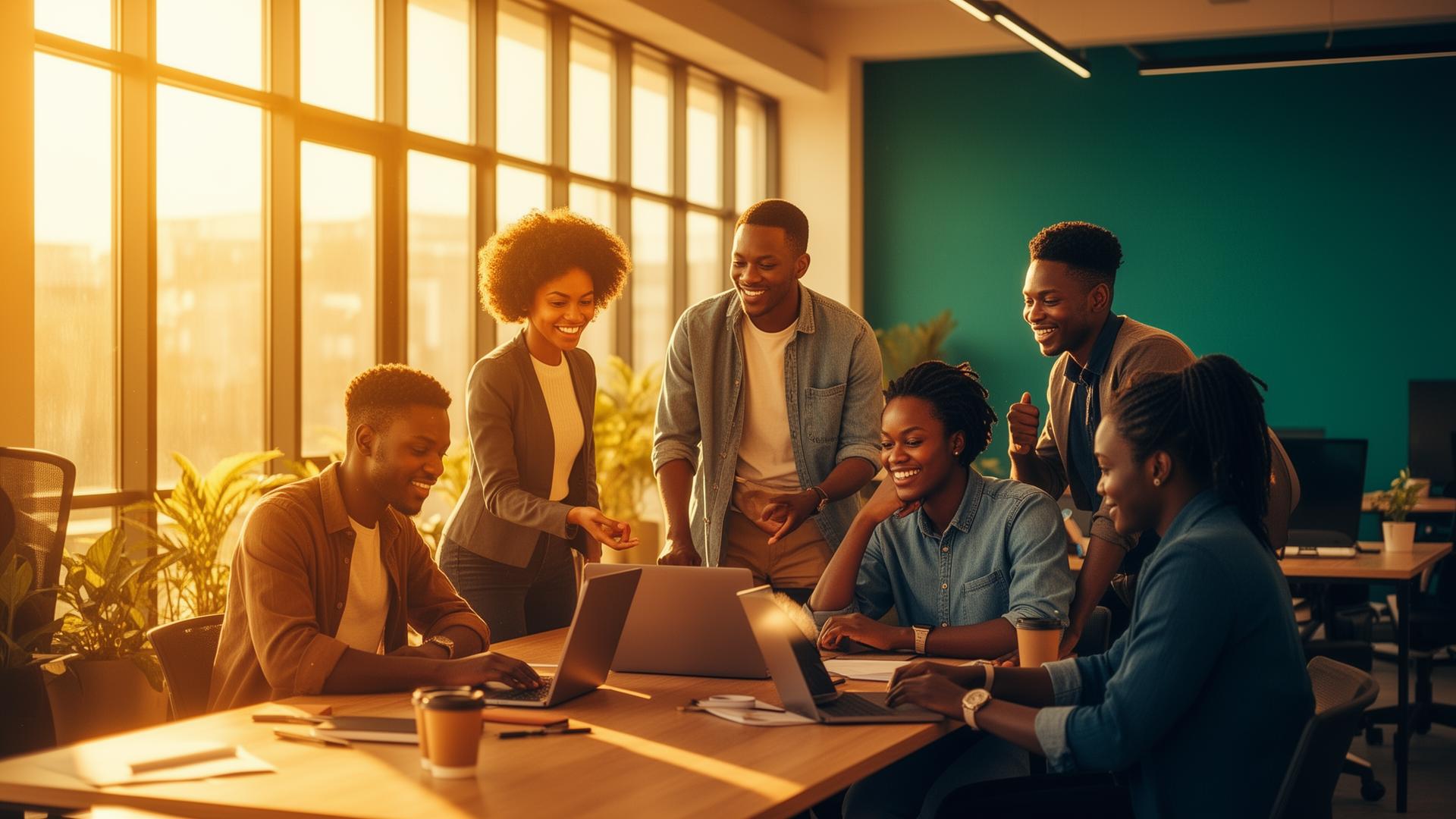 Young African professionals collaborating in a modern workspace